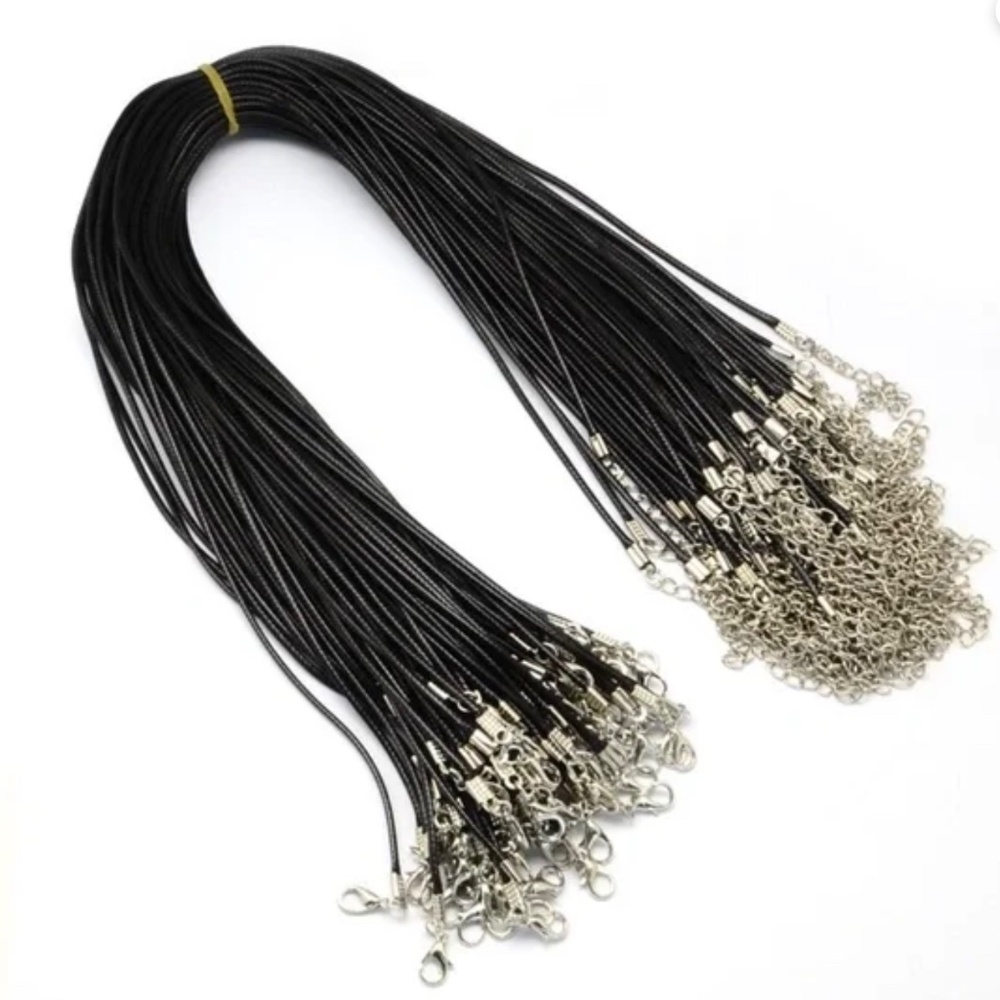 $1 Clearance Black Waxed Cotton Cord Necklace Making 17.4" + 2" (2)